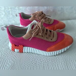 Hermes H Sneakers Stylish Pink and Orange Women's Shoes Size 39,5 . US 9,5